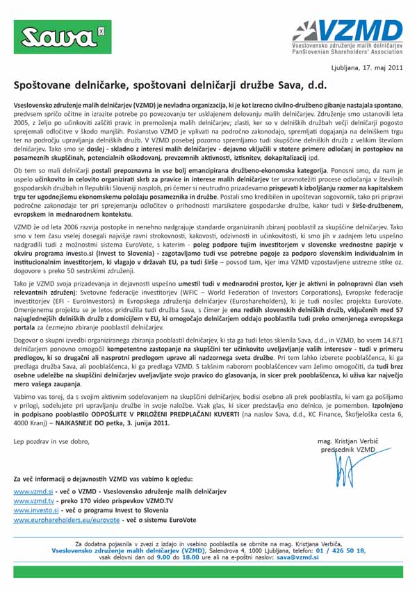 pismo sava vzmd skupščina mali delničarji košak sever verbič